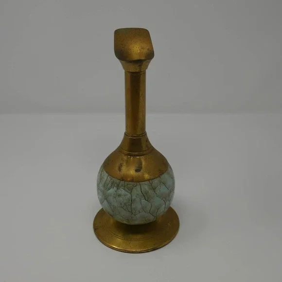 Vintage Delft Holland Brass Ewer Vase with Glazed Ceramic Base - Picture 2 of 7